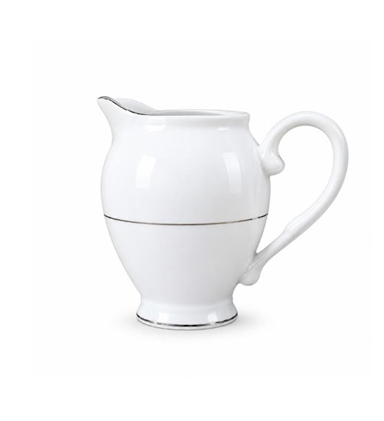White Ceramic Creamer Jug with Silver Trim
