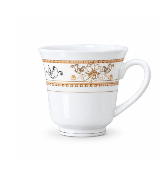 White Teacup with Gold-Tone Floral Pattern